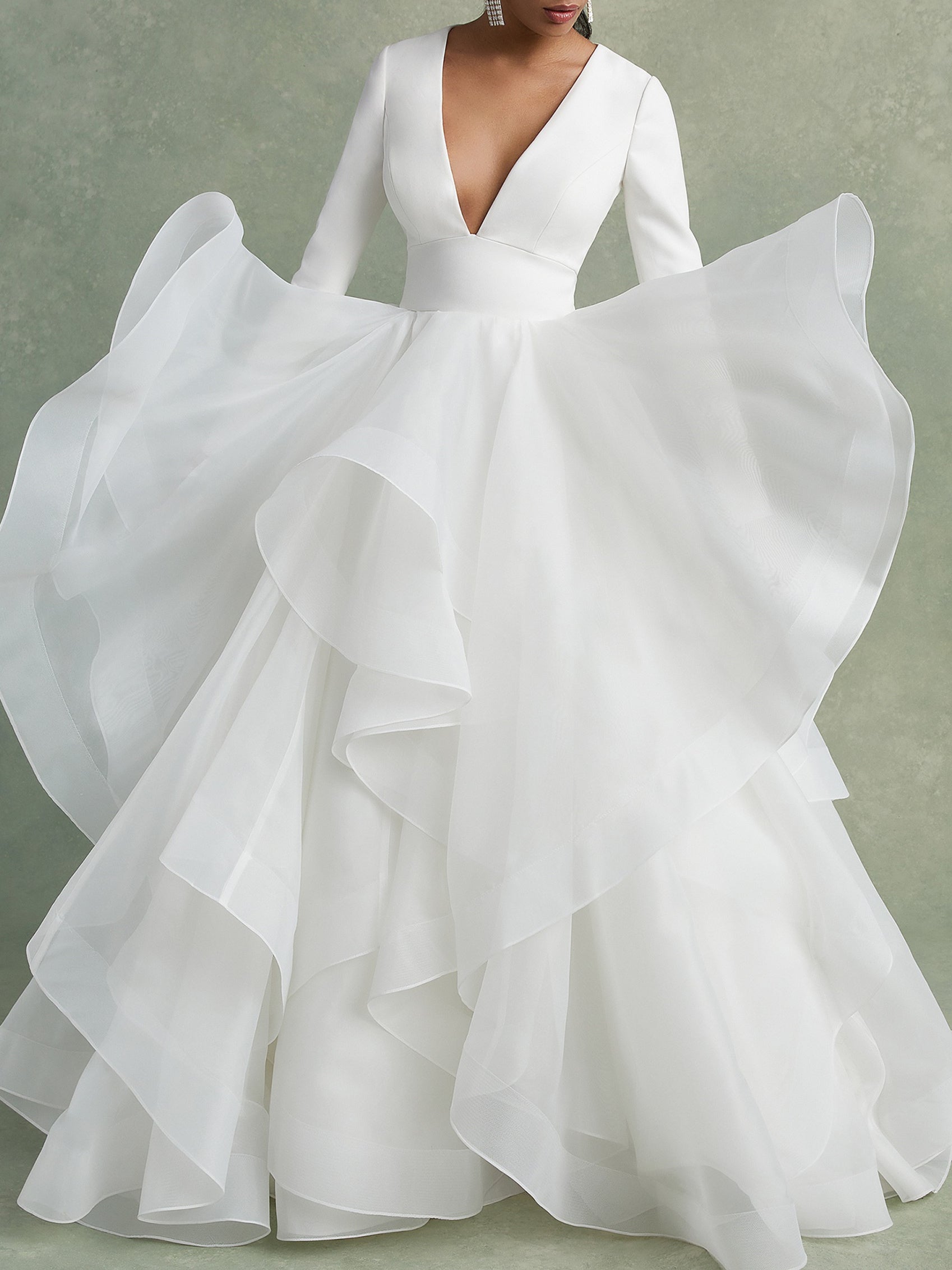 A-Line/Princess V-Neck Floor-Length Ball-Gown Wedding Dress With Ruffles Champagne