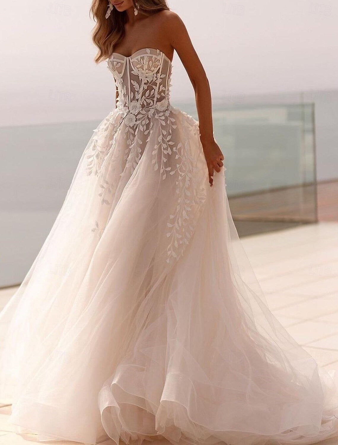 A-Line/Princess Sweetheart Sweep / Brush Train Wedding Dress for Beach Wedding Pink