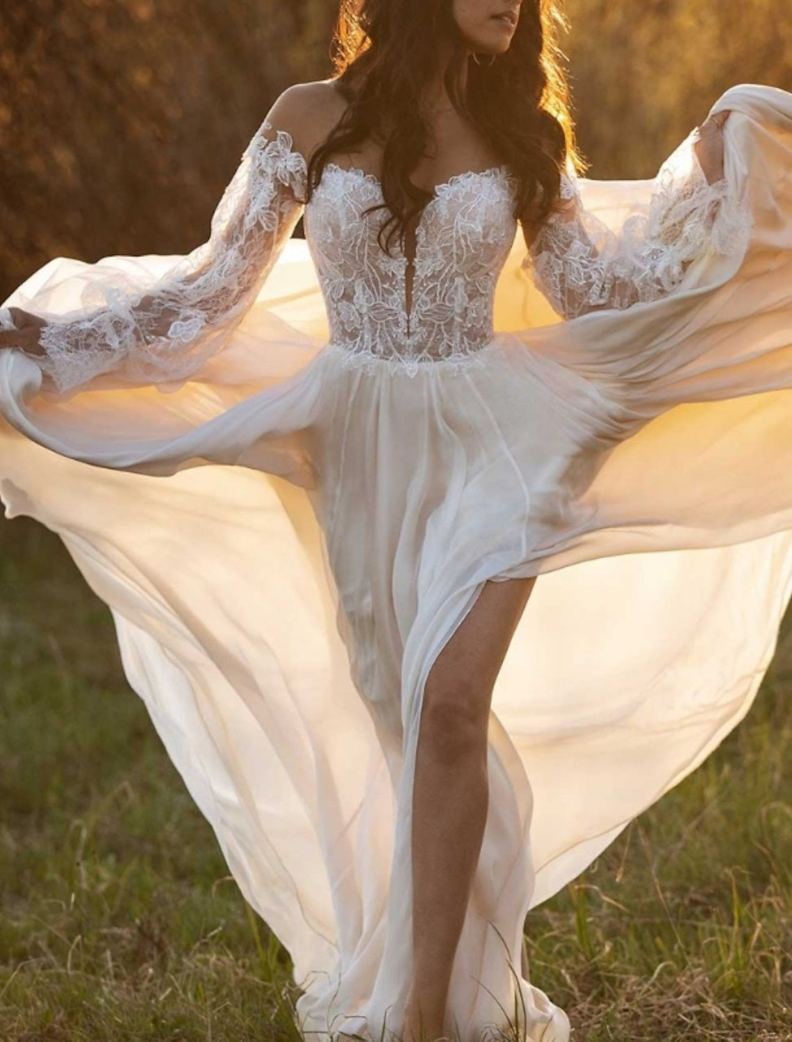 A-Line/Princess Beach Wedding Dress with Lace Insert Black