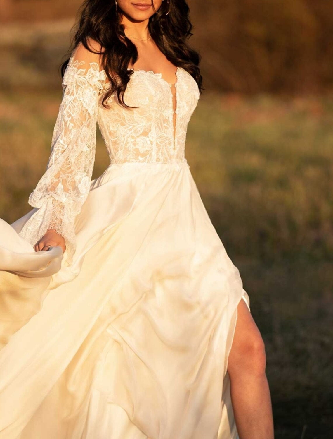 A-Line/Princess Beach Wedding Dress with Lace Insert Ivory