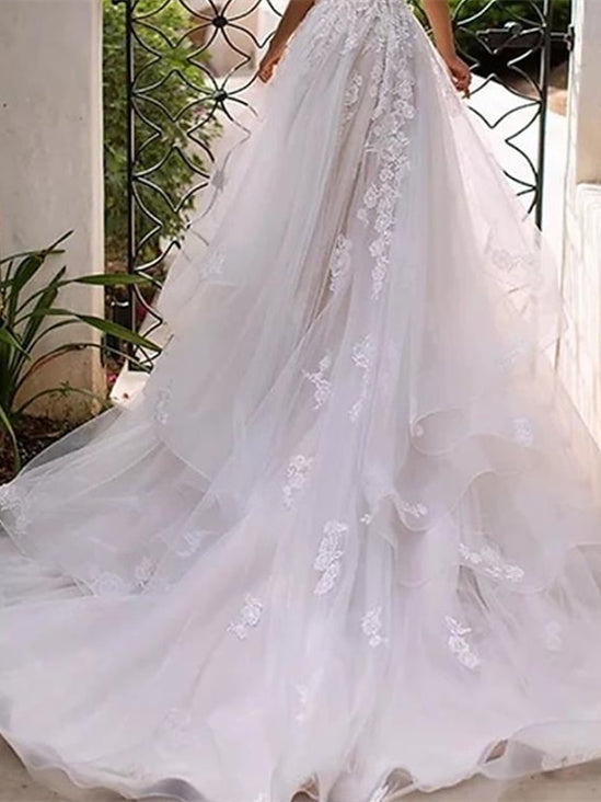 A-Line/Princess Sweetheart Wedding Dress Spaghetti Straps with Appliques Black