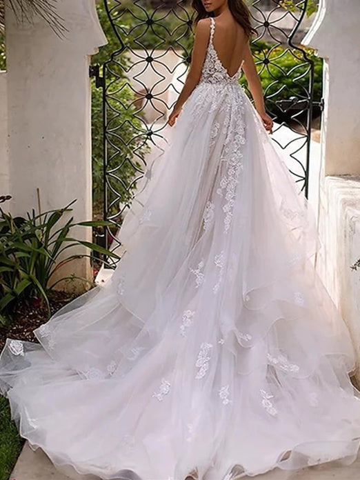 A-Line/Princess Sweetheart Wedding Dress Spaghetti Straps with Appliques Pink