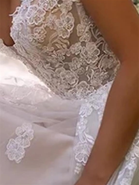A-Line/Princess Sweetheart Wedding Dress Spaghetti Straps with Appliques Champagne