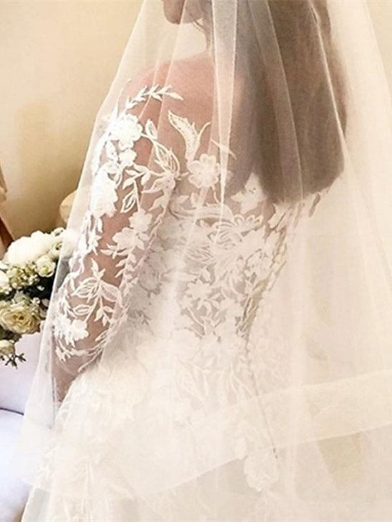 Ball Gown Off-the-Shoulder Wedding Dress Long Sleeves with Appliques White