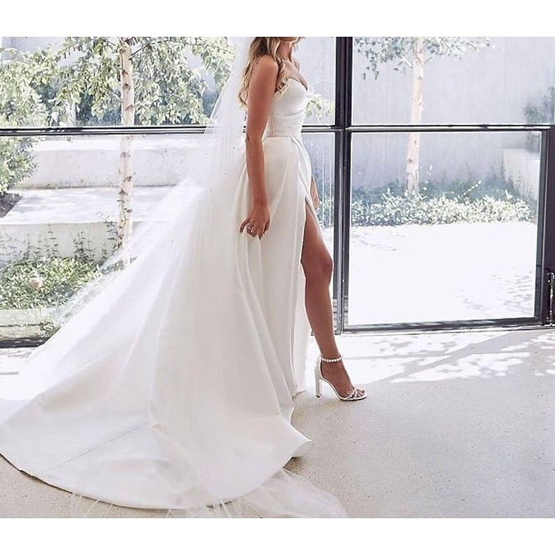 A-Line/Princess Sweetheart Wedding Dresses Court Train With Split Front Black