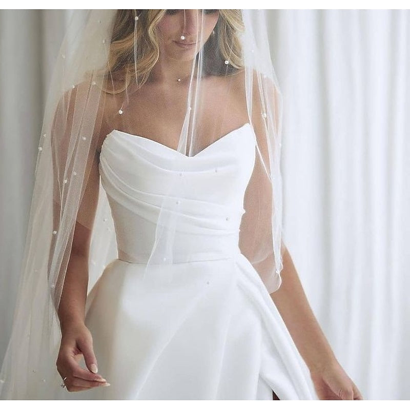 A-Line/Princess Sweetheart Wedding Dresses Court Train With Split Front Champagne