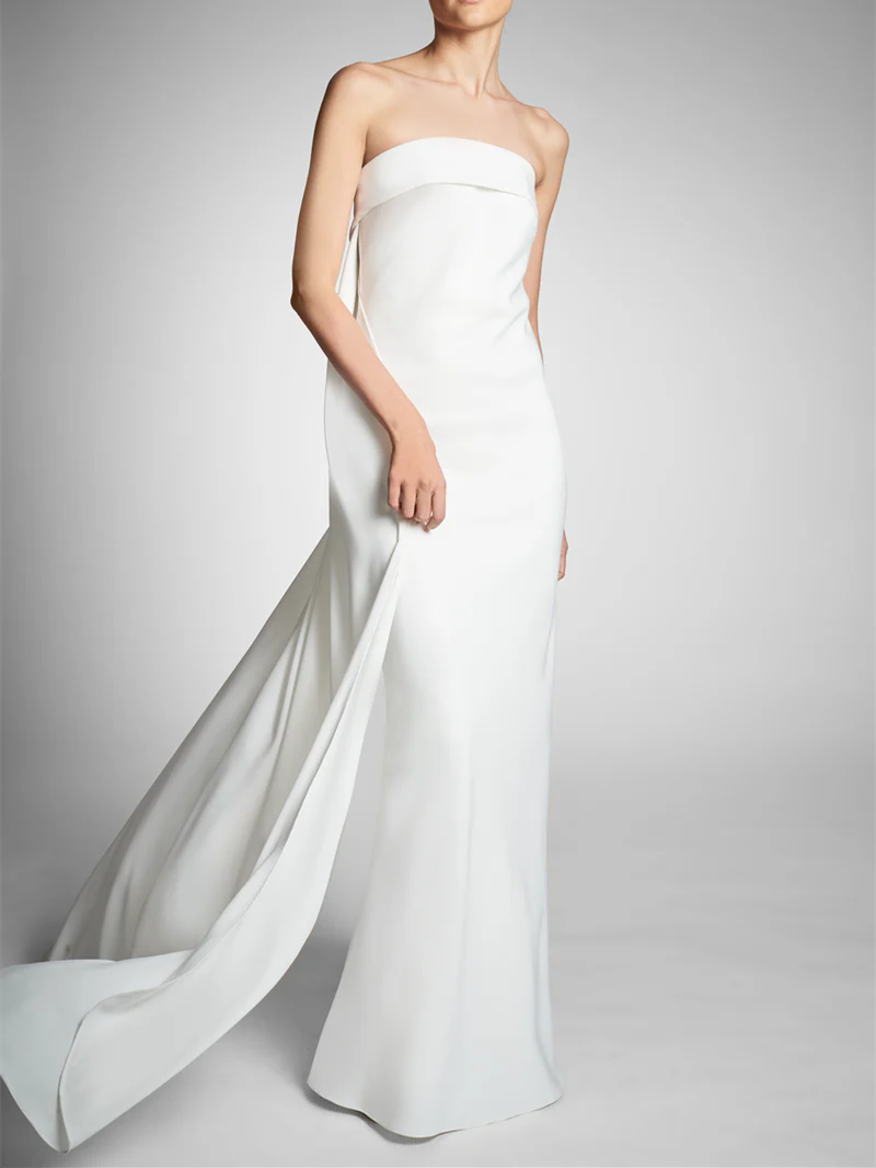 Sheath/Column Strapless Sleeveless Wedding Dresses with Bowknot As Pic
