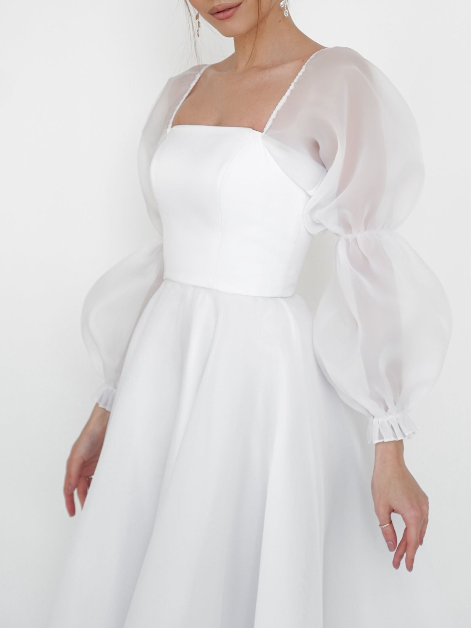 A-Line/Princess Scoop Tea-Length Long Lace Sleeve Wedding Dress Pink
