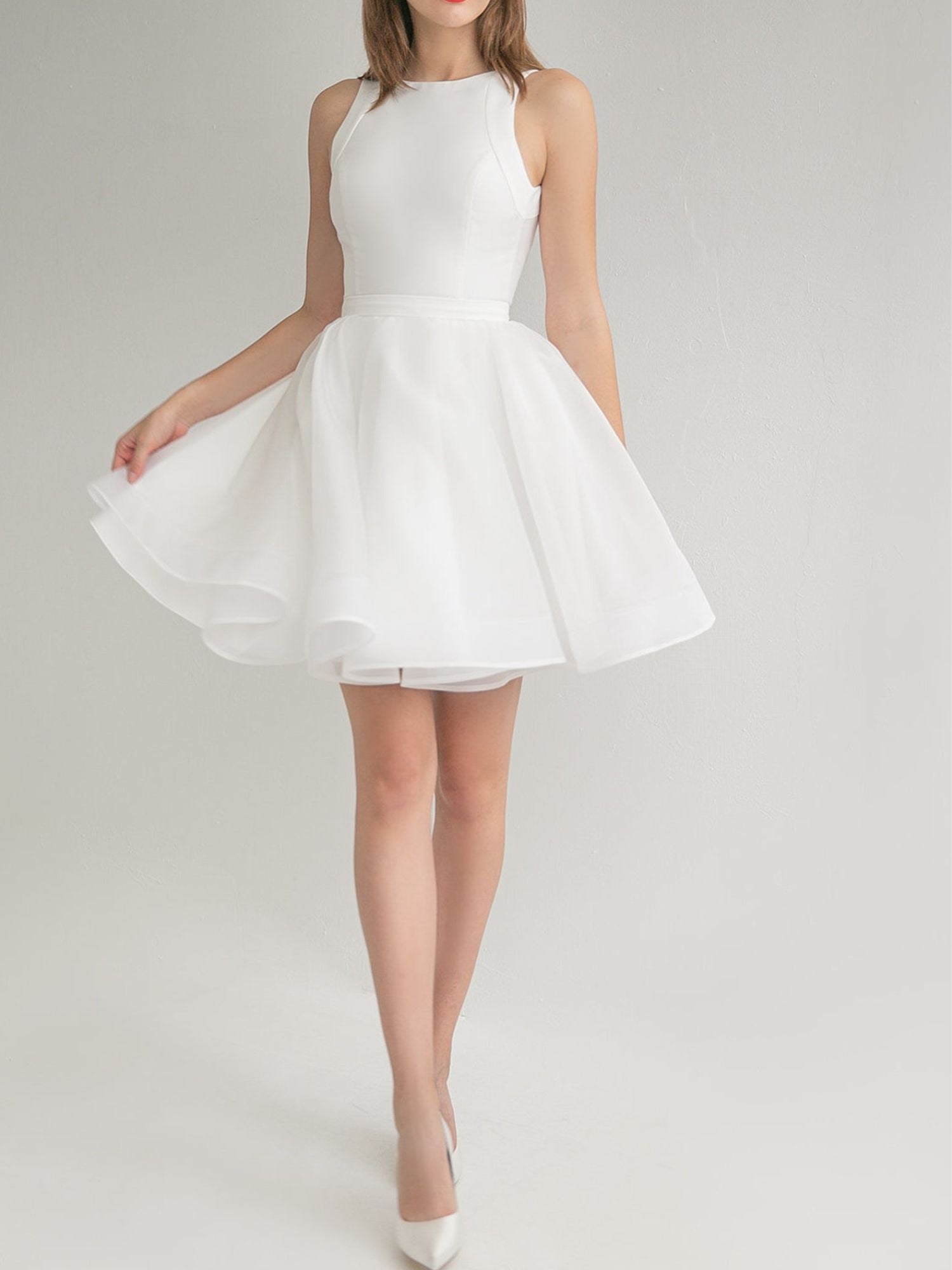 A-Line/Princess Scoop Neck Long Sleeves Mini Wedding Dress Ivory