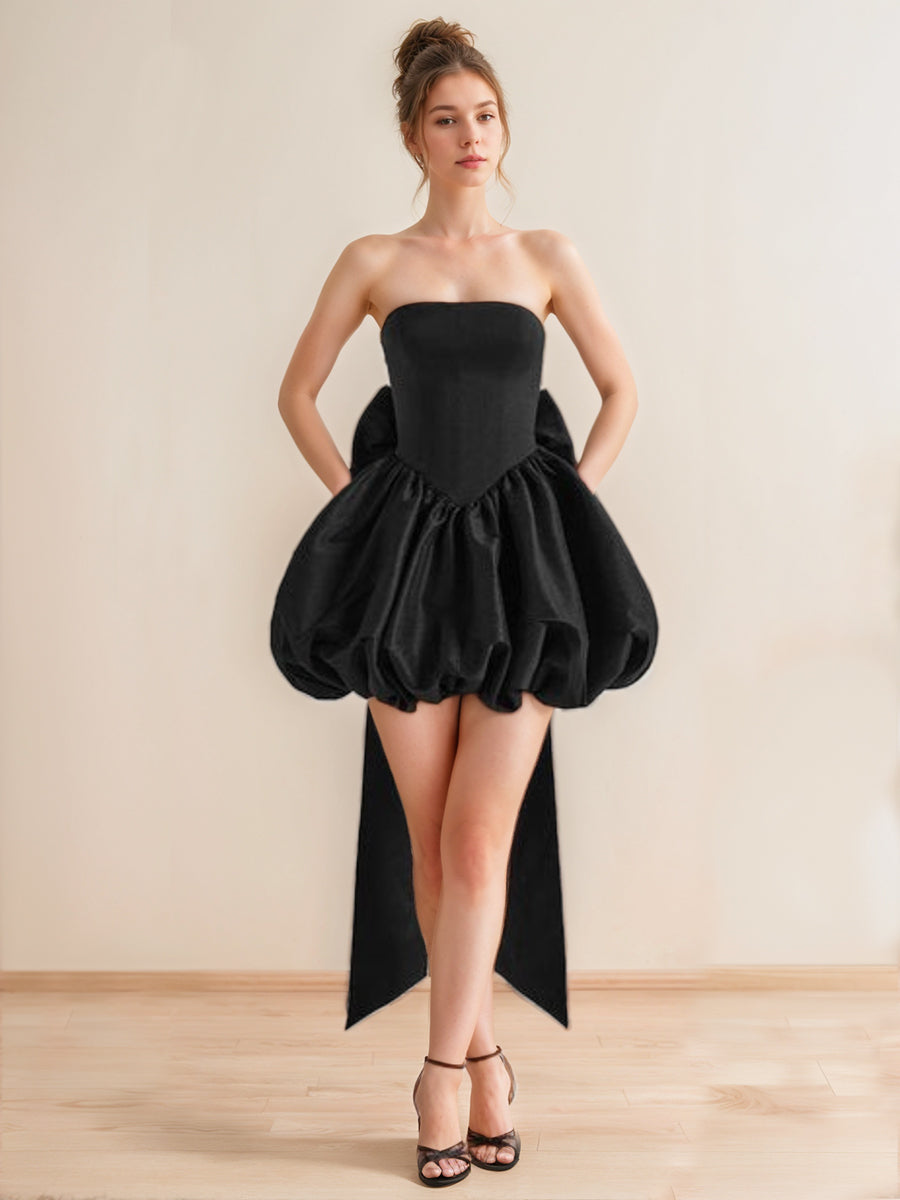 A-Line/Princess Strapless Sleeveless Mini/Short Classic Wedding Dress with Detachable Bow Black