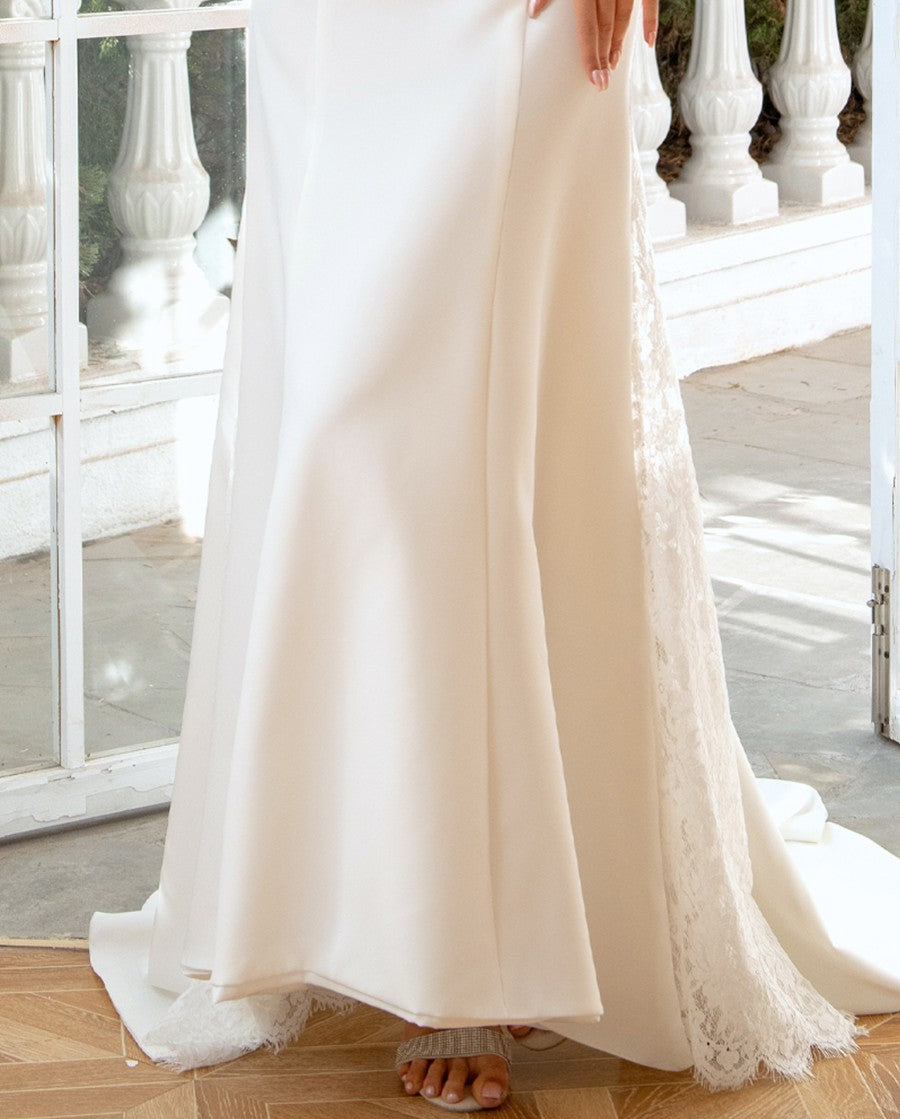 A-Line/Princess Jewel Neck Long Sleeves Wedding Dresses with Lace Candy Pink