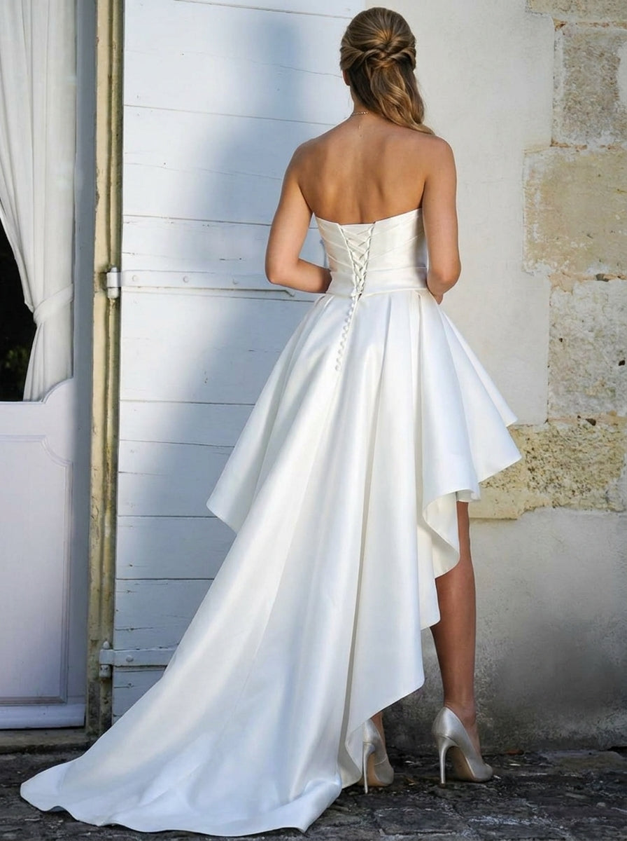 A-Line/Princess Sweetheart Sleeveless Asymmetrical Wedding Dresses With Ruffle & Sash White