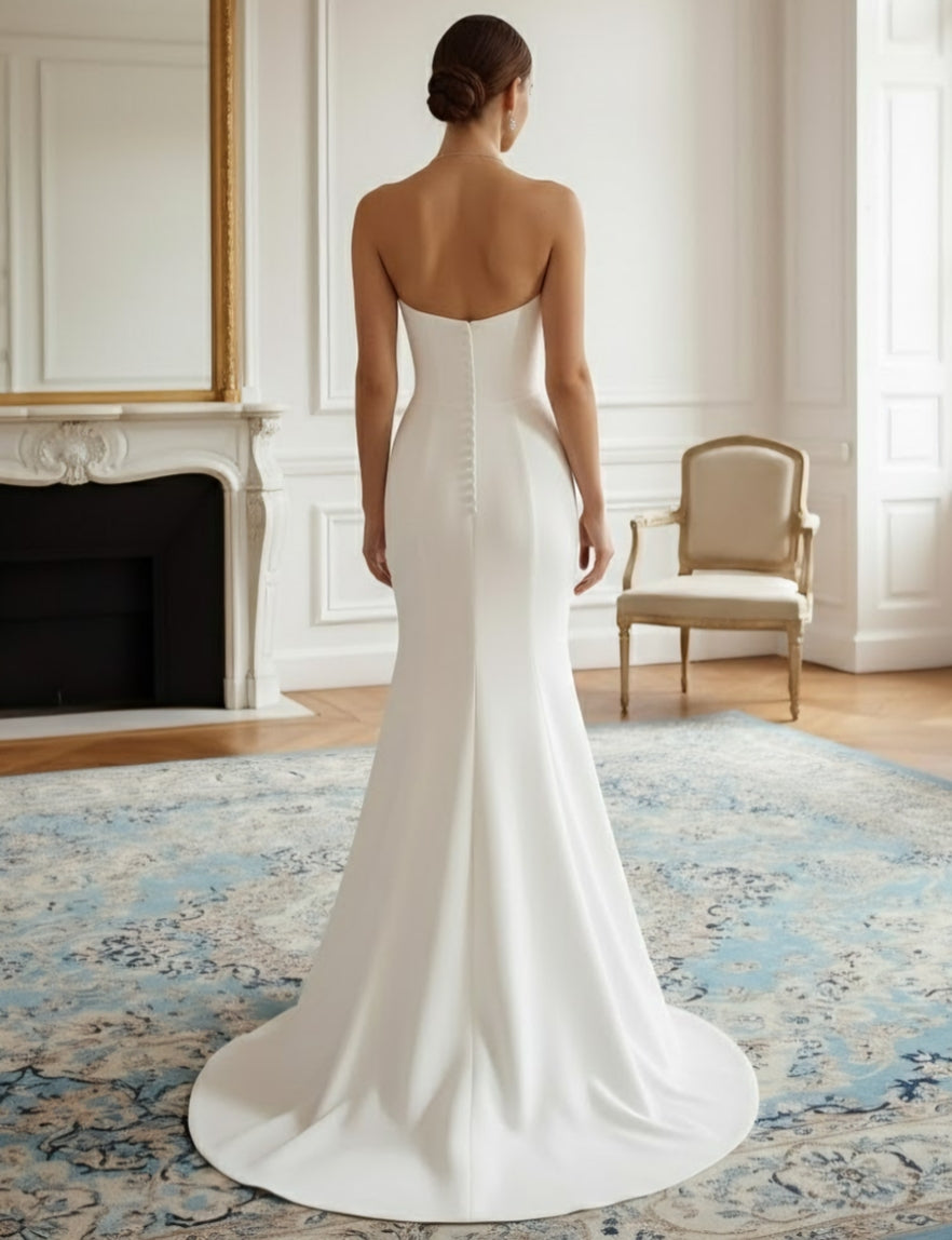 Trumpet/Mermaid Strapless Wedding Dress Satin Floor-Length Sweep Train Sleeveless White