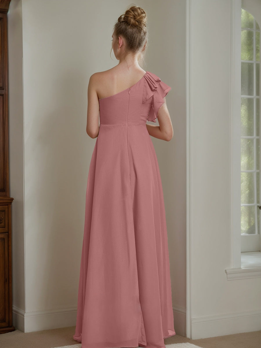 A-Line/Princess One-Shoulder Sleeveless Junior Bridesmaid Dresses with Ruffles Black