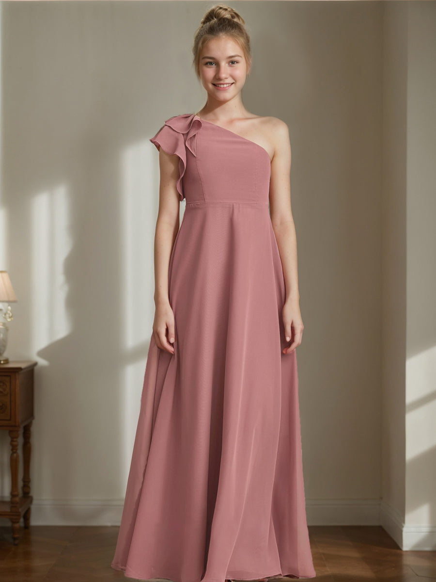 A-Line/Princess One-Shoulder Sleeveless Junior Bridesmaid Dresses with Ruffles Blue