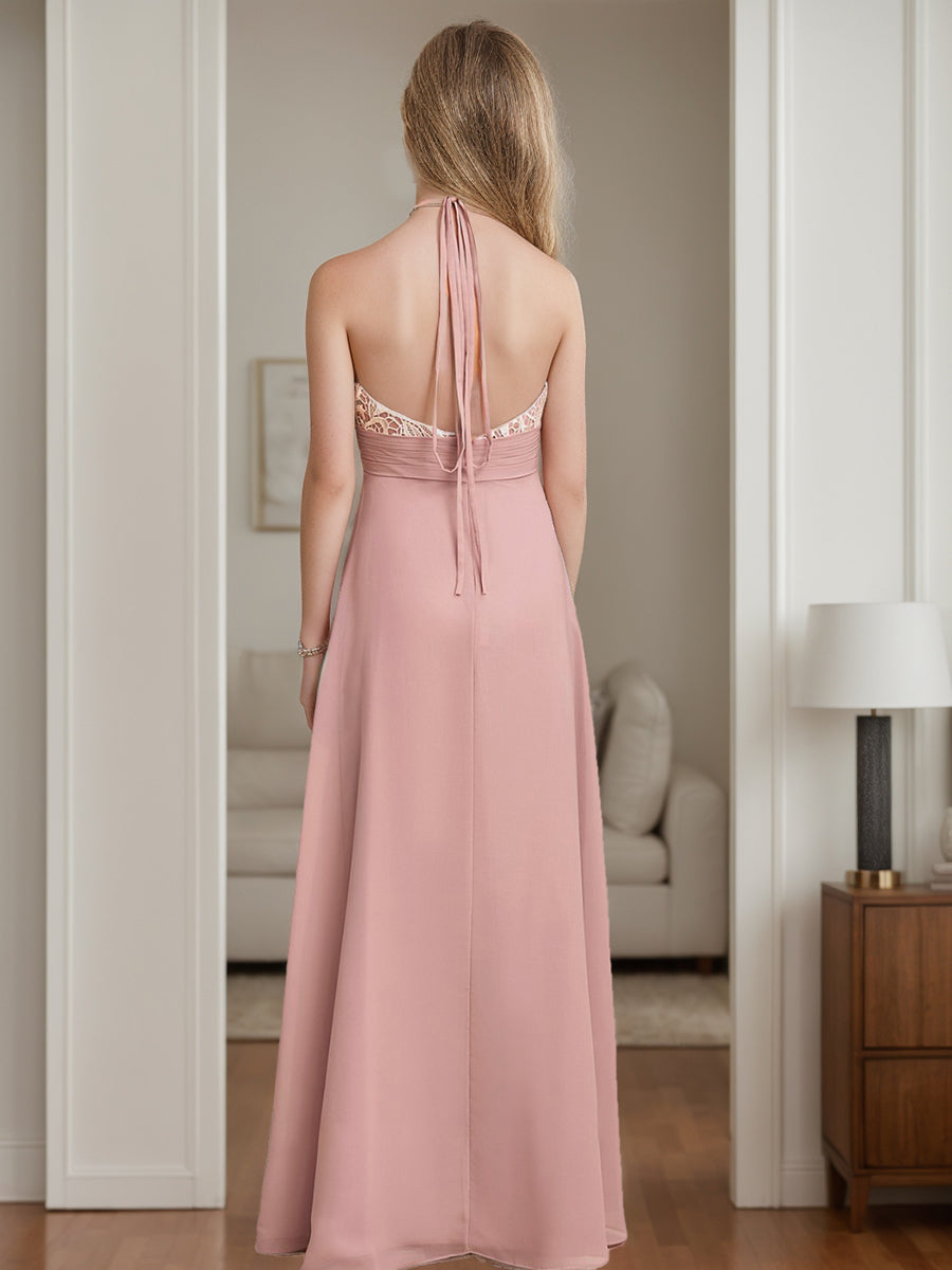 A-Line/Princess Halter Sleeveless Junior Bridesmaid Dresses with Lace Black