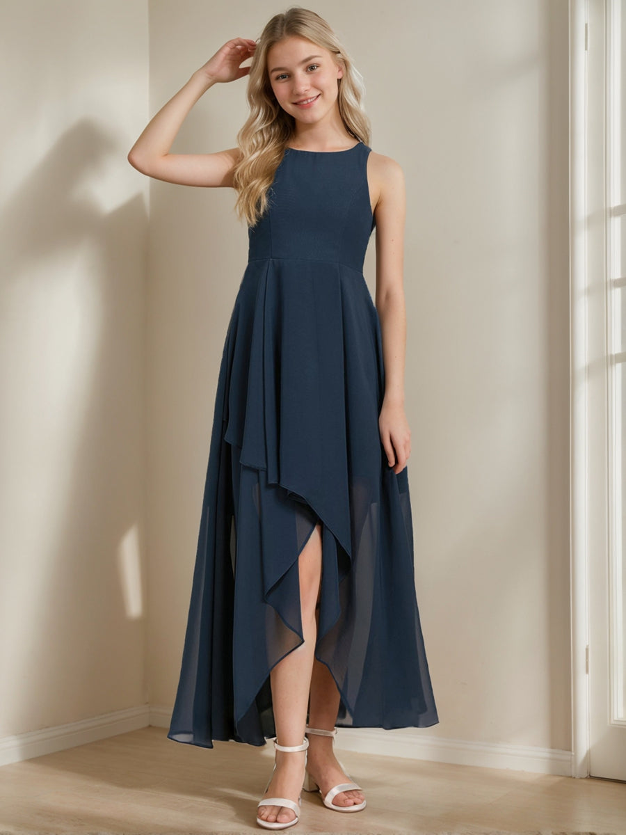 A-Line/Princess Sleeveless High Low Junior Bridesmaid Dresses Dark Navy