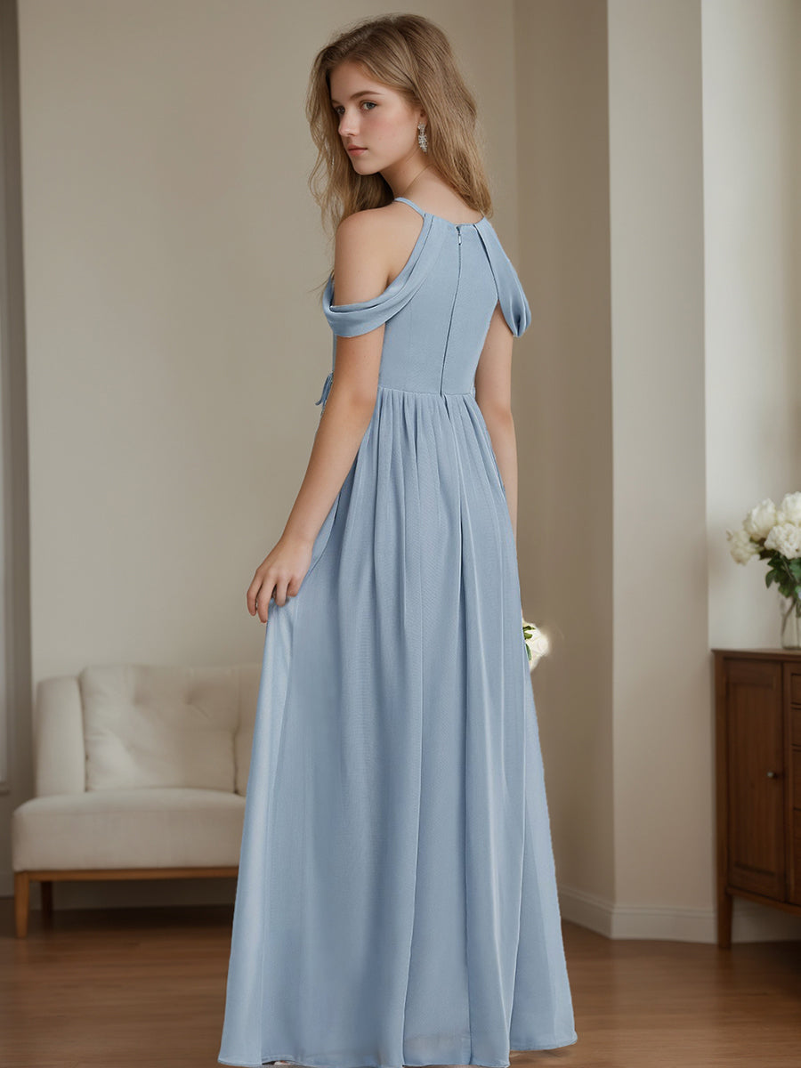 A-Line/Princess Off-the-Shoulder Sleeveless Junior Bridesmaid Dresses with Pleats Celadon