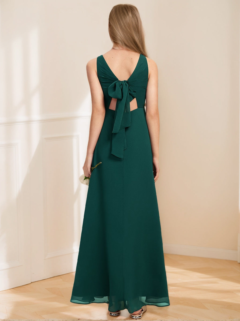 A-Line/Princess Round Neck Sleeveless Ankle-Length Junior Bridesmaid Dresses Dusty Rose