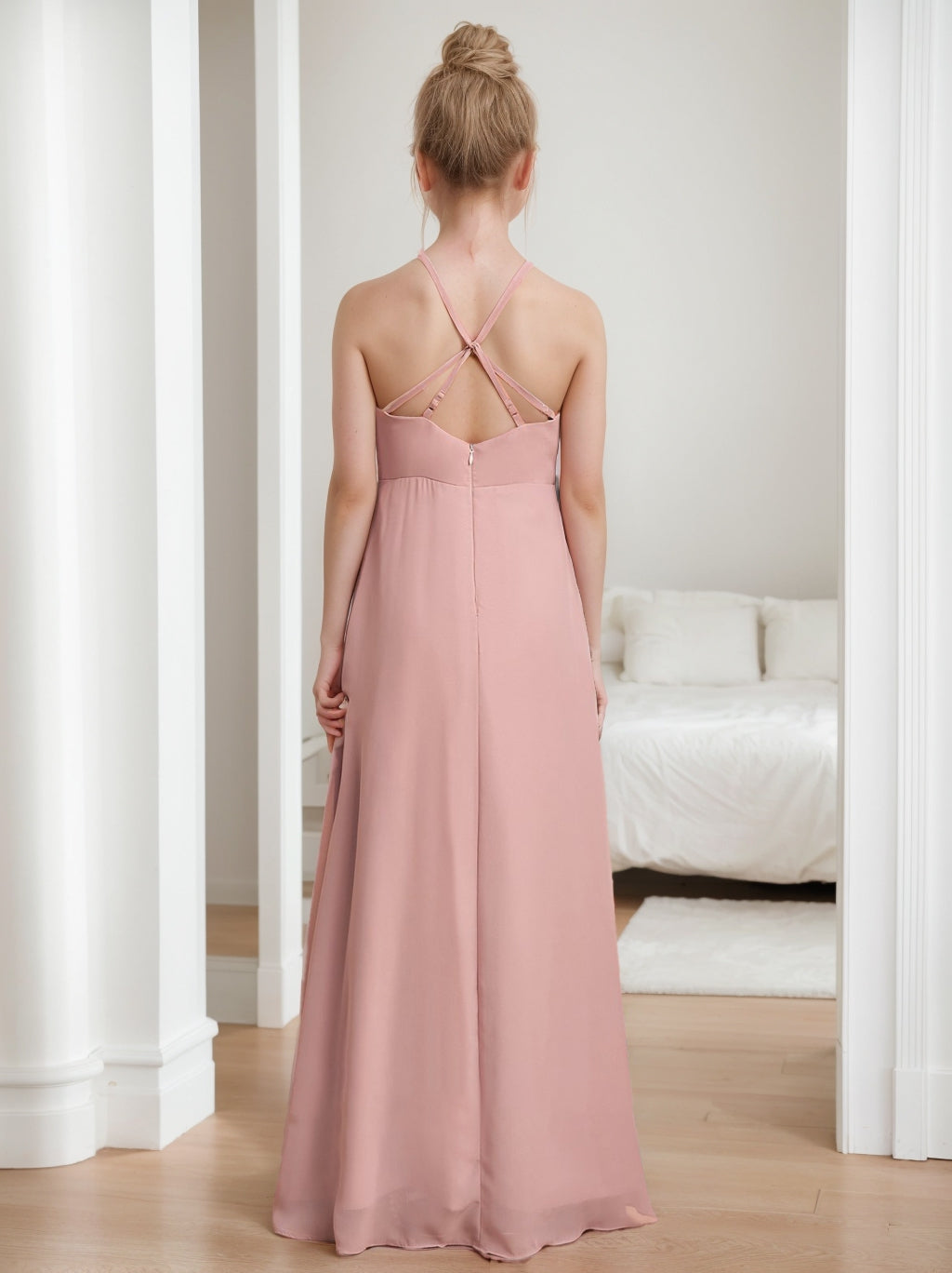 A-Line/Princess Halter Sleeveless Junior Bridesmaid Dresses with Ruffles Black