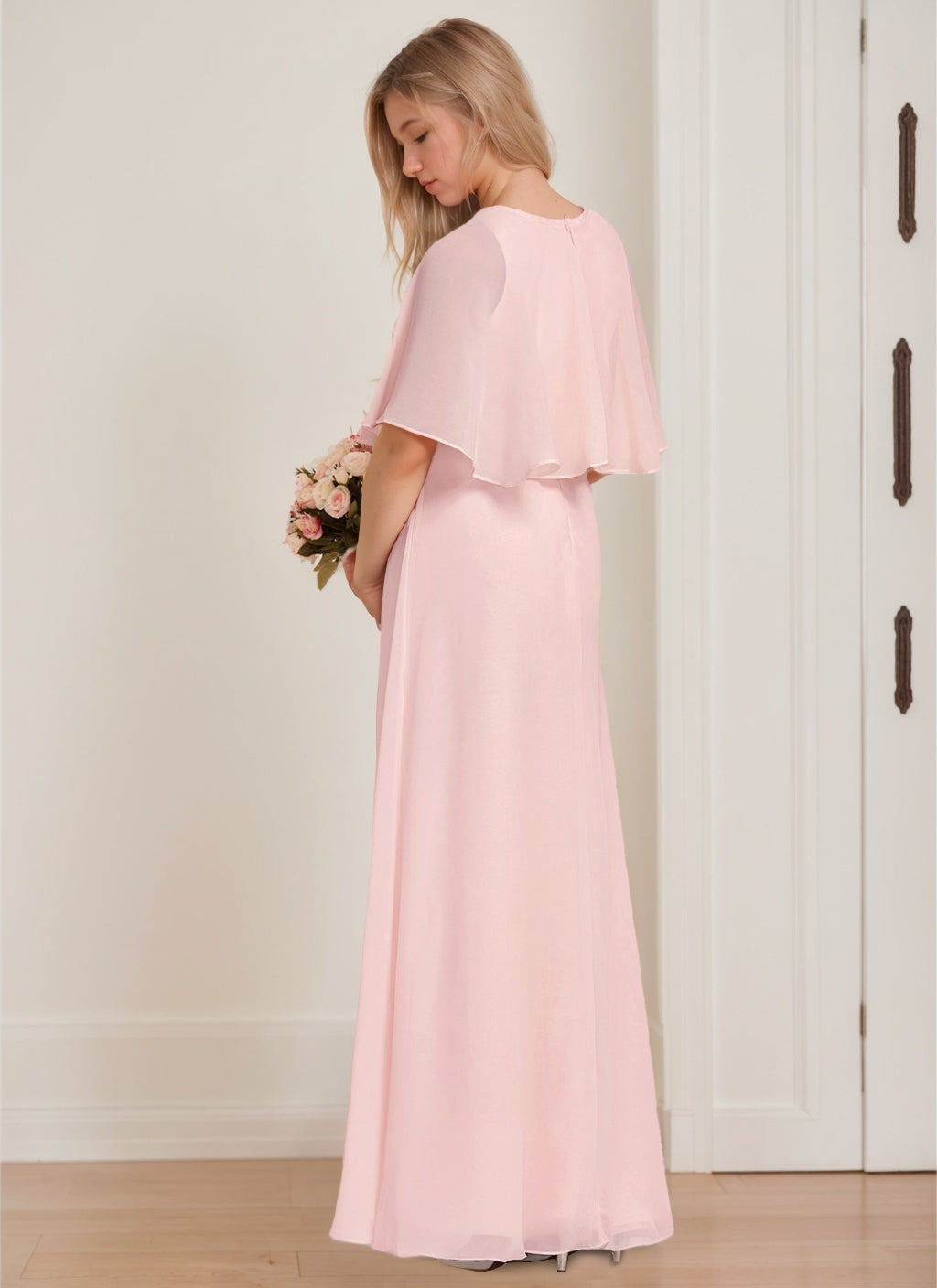 A-Line/Princess Round Neck Floor-Length Junior Girl Bridesmaid Dresses Burgundy
