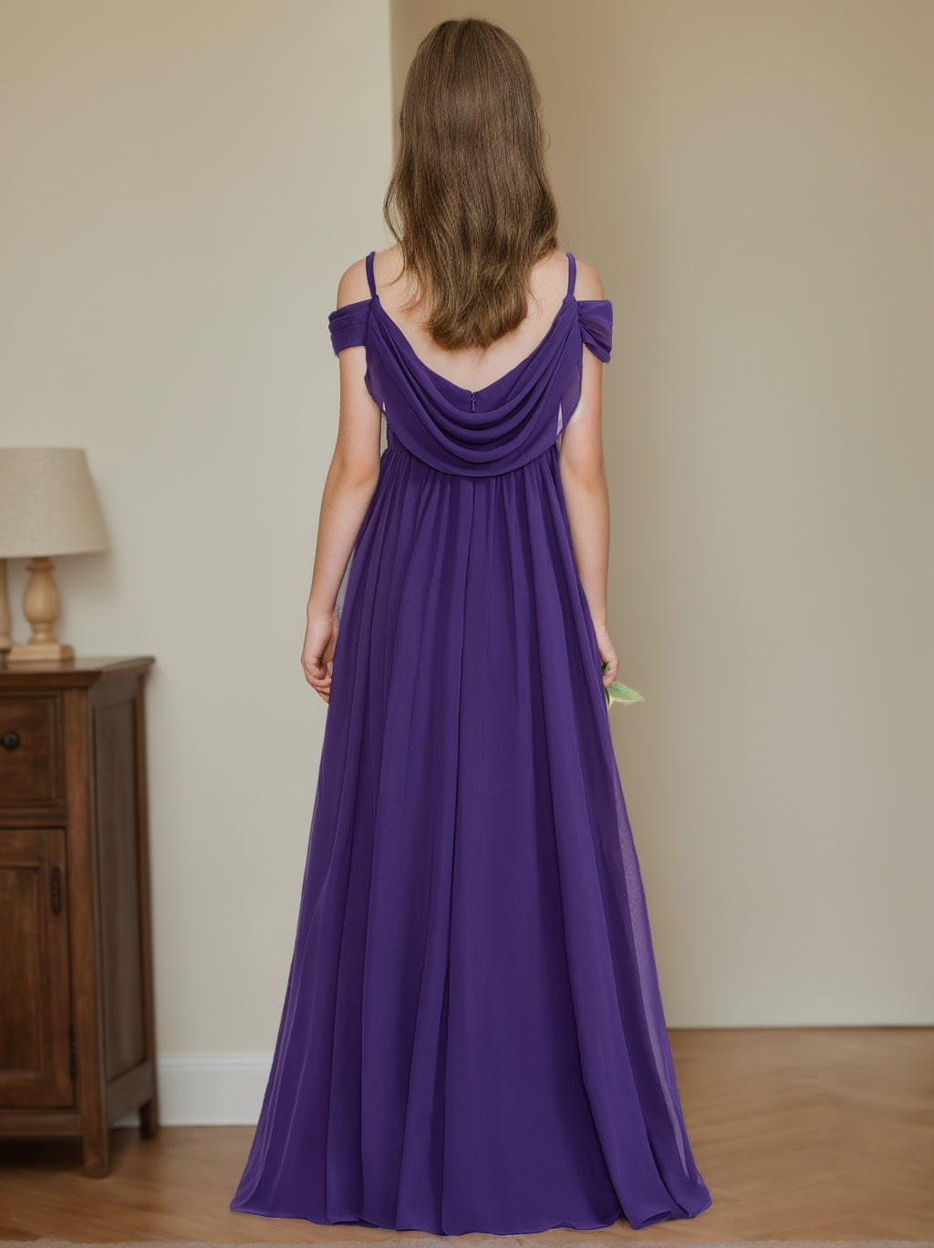 A-Line/Princess Off-the-Shoulder Floor-Length Junior Bridesmaid Dresses Grape