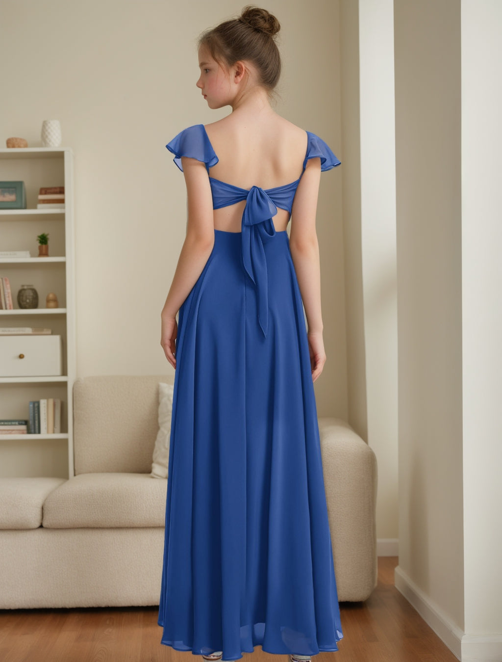 A-Line/Princess V-Neck Floor-Length Junior Bridesmaid Dresses Regency
