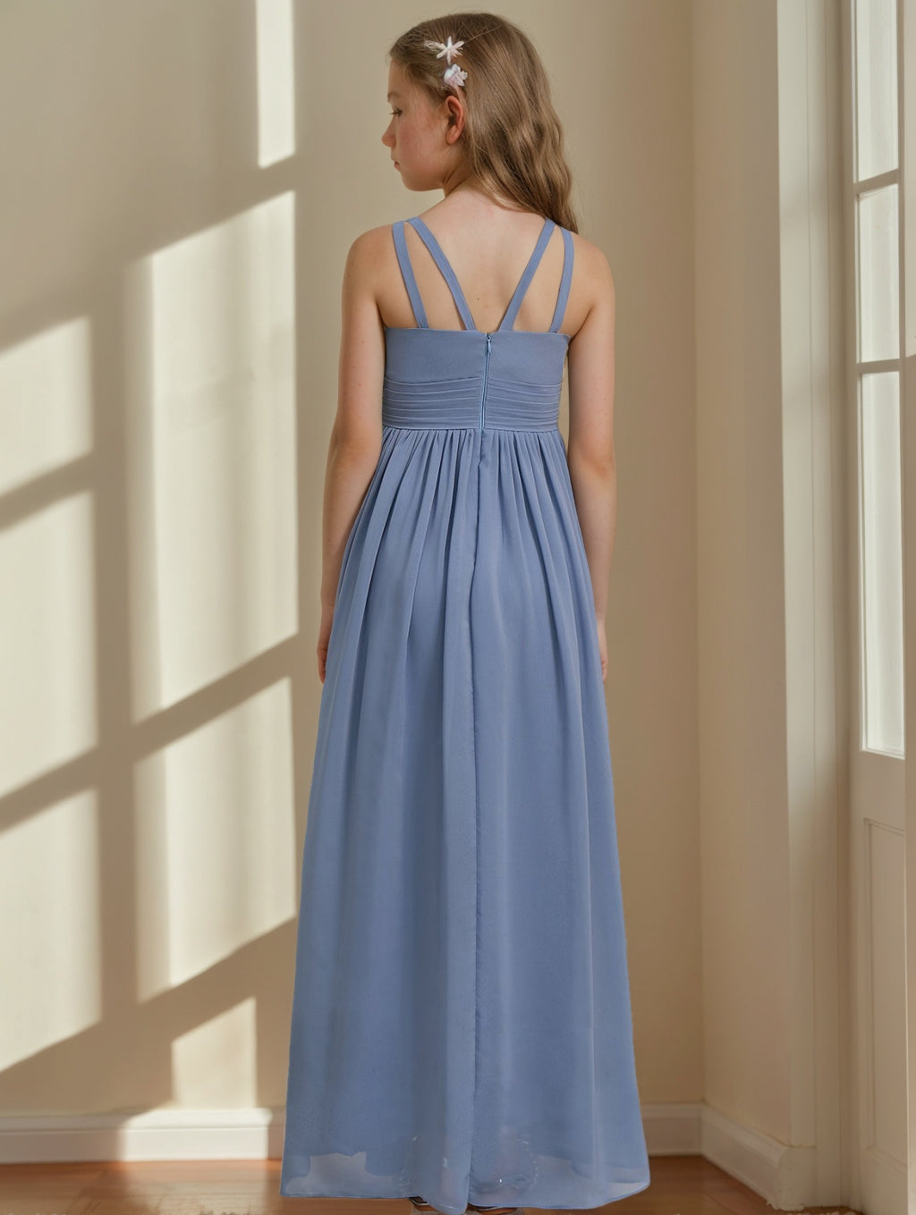 A-Line/Princess Sleeveless Floor-Length Junior Bridesmaid Dress with Ruffles Royal Blue