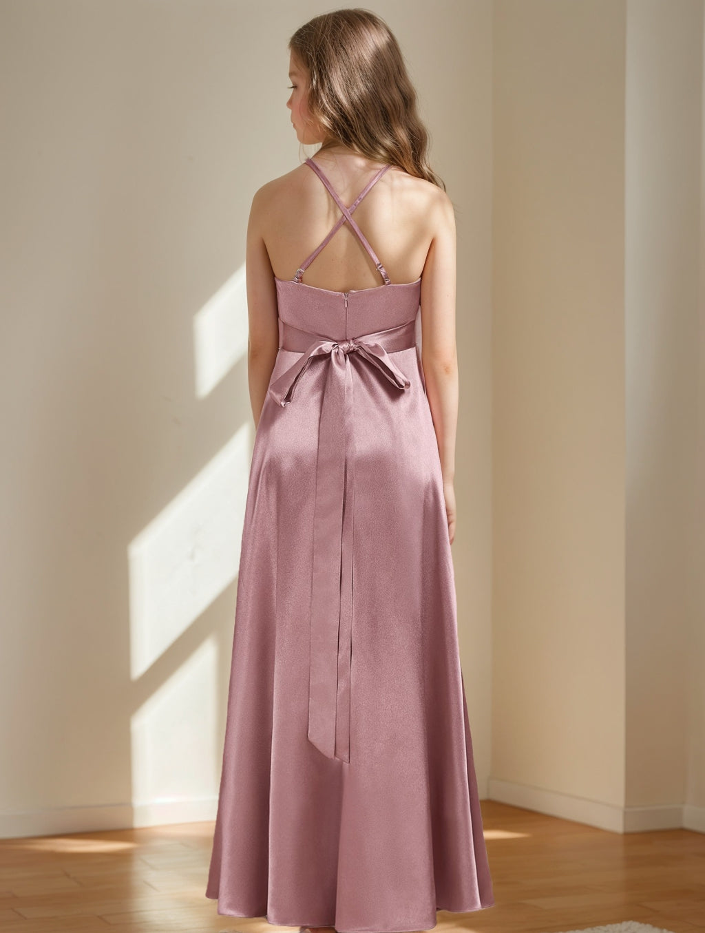 A-Line/Princess Criss Cross Sleeveless Junior Bridesmaid Dresses with Ruffles Black