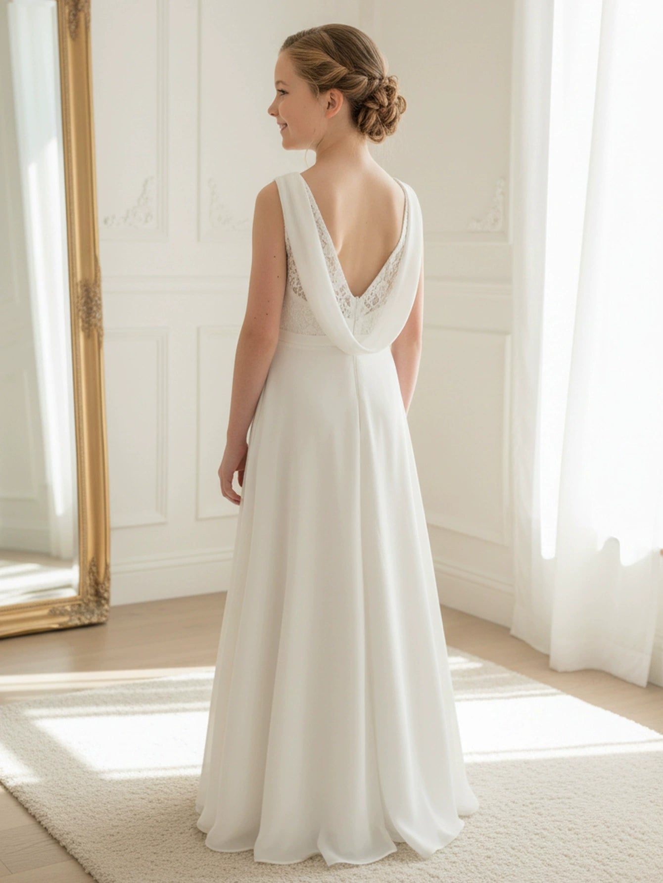 A-Line/Princess Scoop Lace Tulle Flower Girl Dresses Sleeveless Floor-Length Champagne