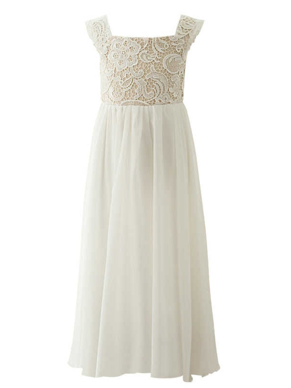 A-Line/Princess Scoop Lace Chiffon Flower Girl Dresses Sleeveless Ankle-Length With Bowknot Champagne