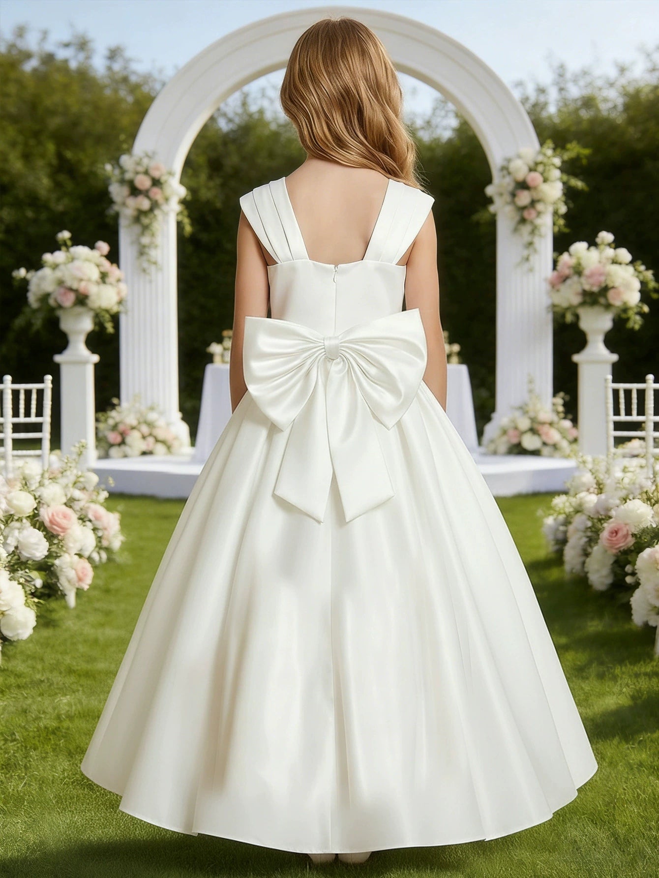 A-Line/Princess Sweetheart Satin Flower Girl Dresses Sleeveless Floor-Length With Bowknot