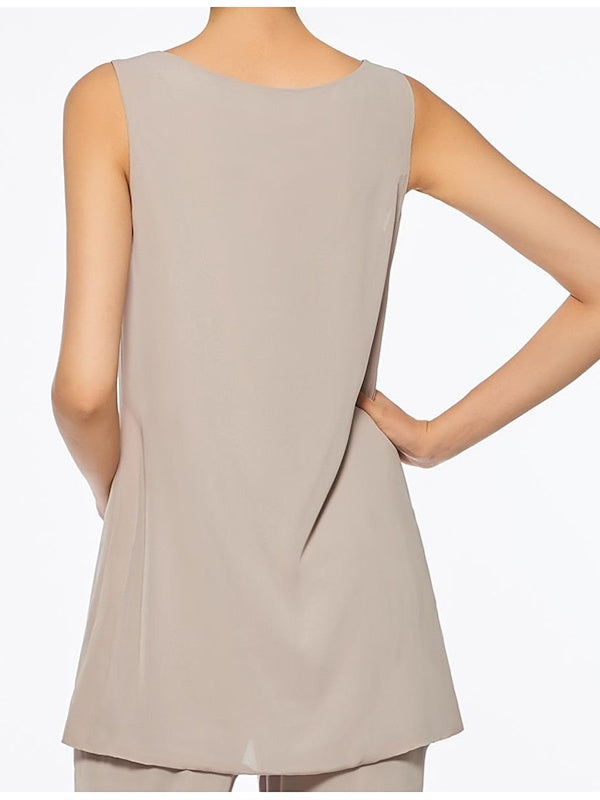 Ankle-Length Mother of the Bride Pantsuits with Jacket in Chiffon Round Neck and 3/4 Sleeves-LLELLA