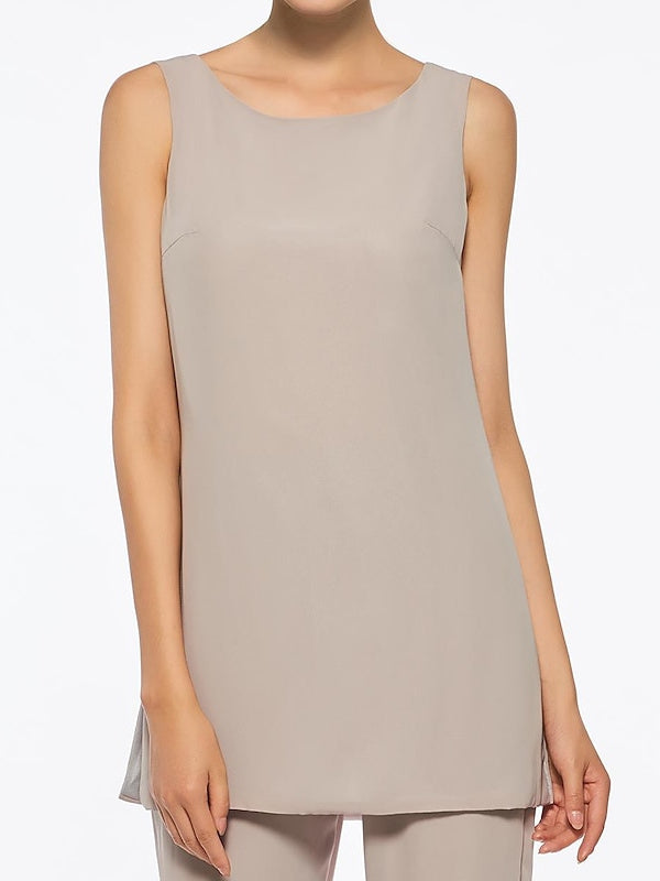 Ankle-Length Mother of the Bride Pantsuits with Jacket in Chiffon Round Neck and 3/4 Sleeves-LLELLA