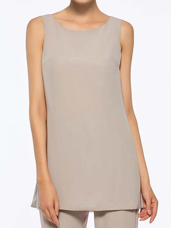 Ankle-Length Mother of the Bride Pantsuits with Jacket in Chiffon Round Neck and 3/4 Sleeves-LLELLA