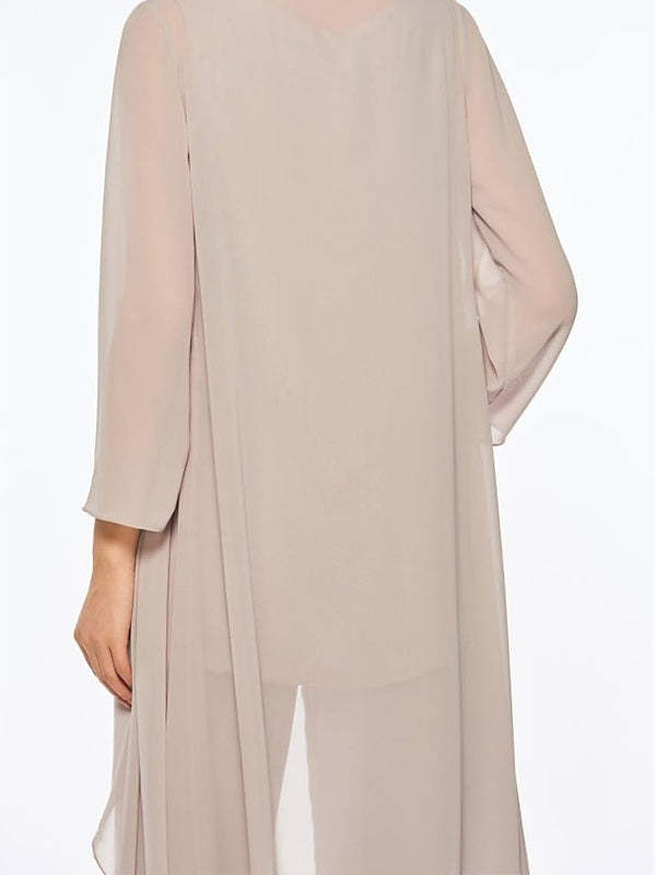 Ankle-Length Mother of the Bride Pantsuits with Jacket in Chiffon Round Neck and 3/4 Sleeves-LLELLA