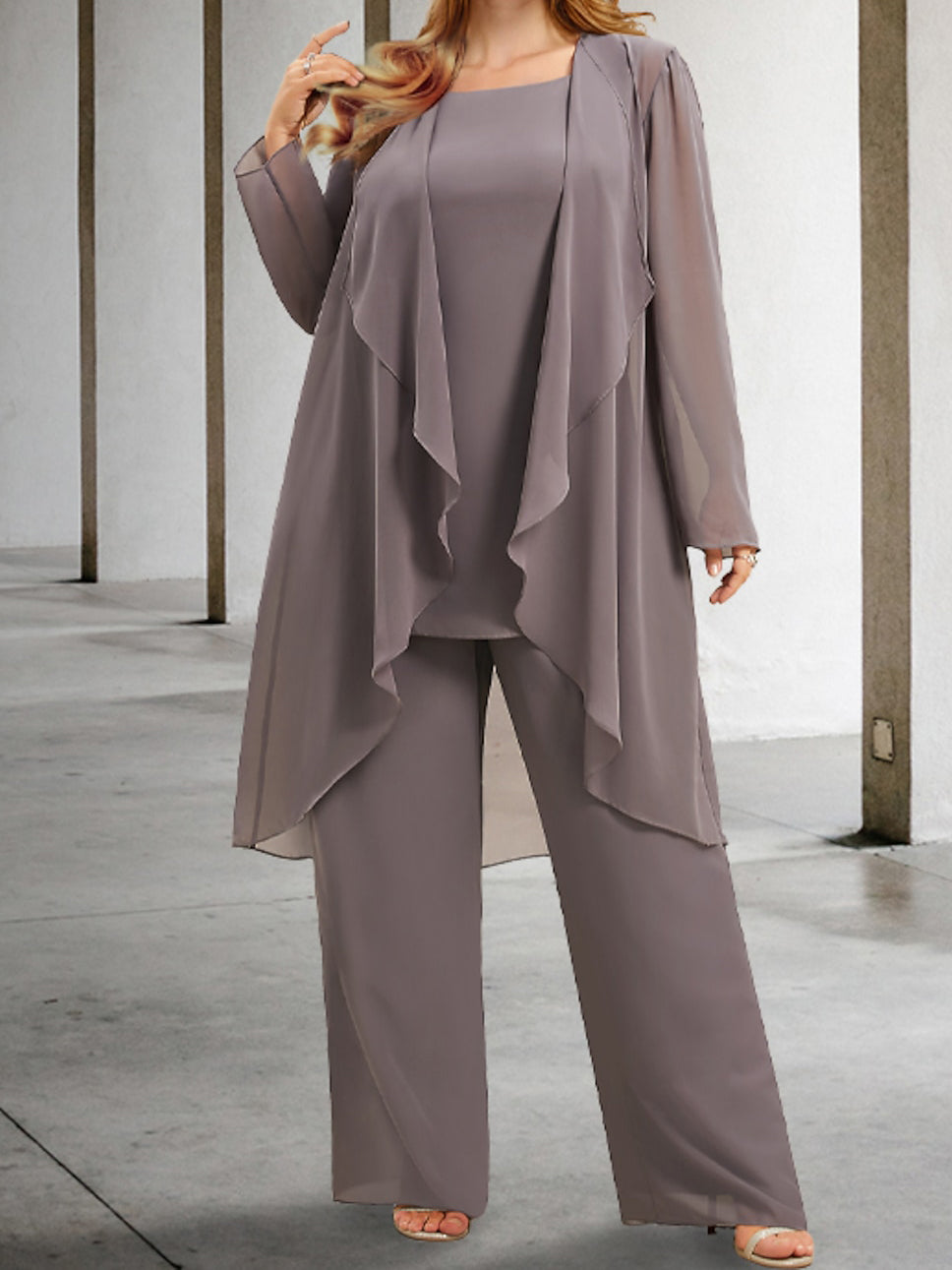 Elegant Mother of the Bride Pantsuits in Chiffon with Jacket-LLELLA