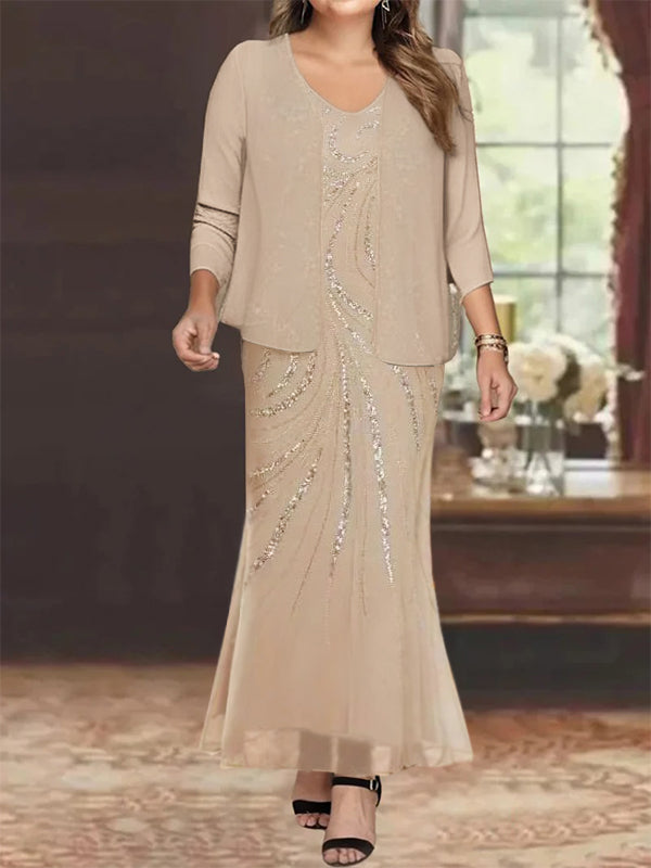 Jacketed Mother of the Bride & Groom Sheath/Column Dresses with Sequins-LLELLA