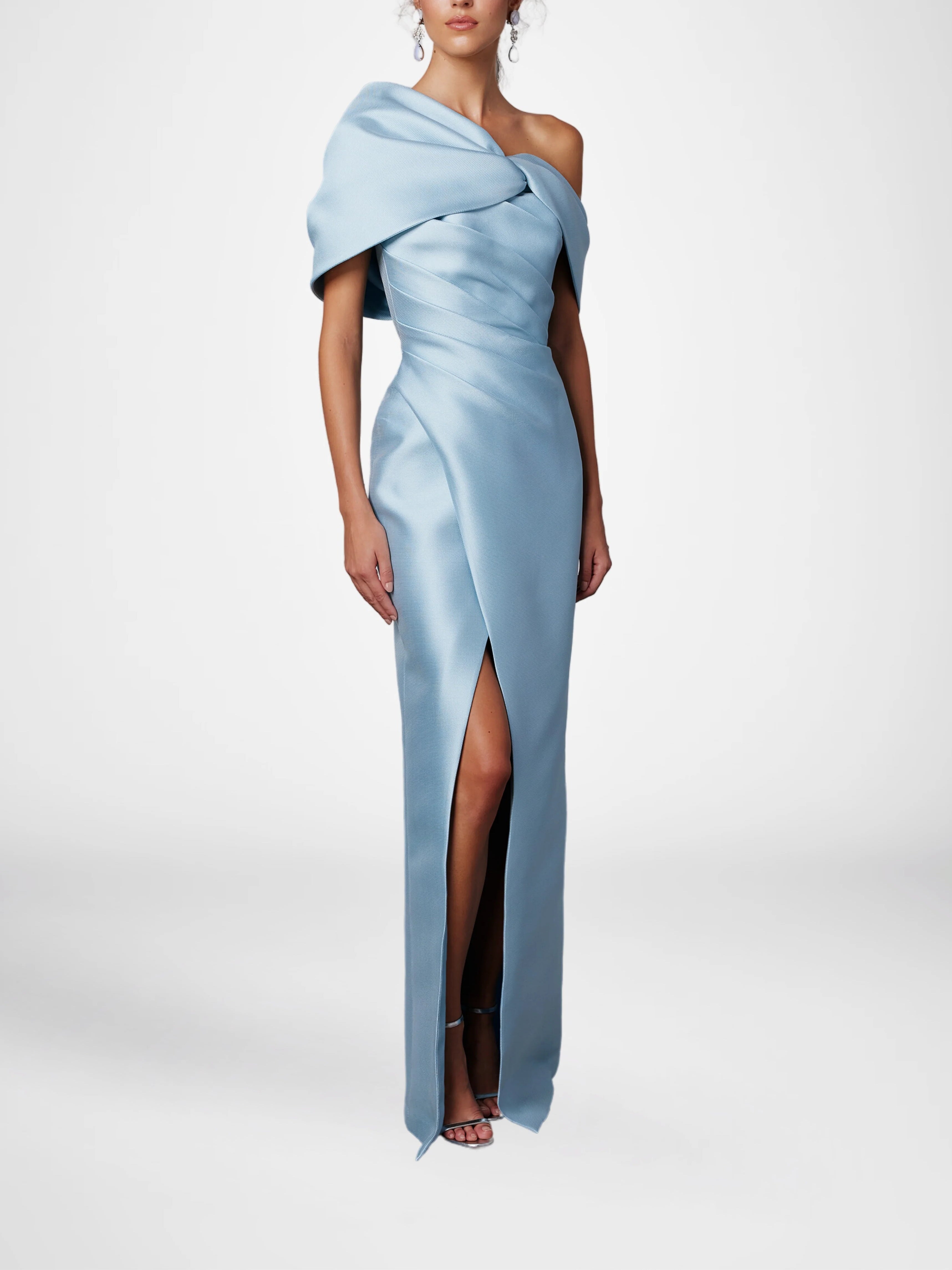 One-Shoulder Ruffled Floor-Length Gown for the Mother of the Bride-LLELLA