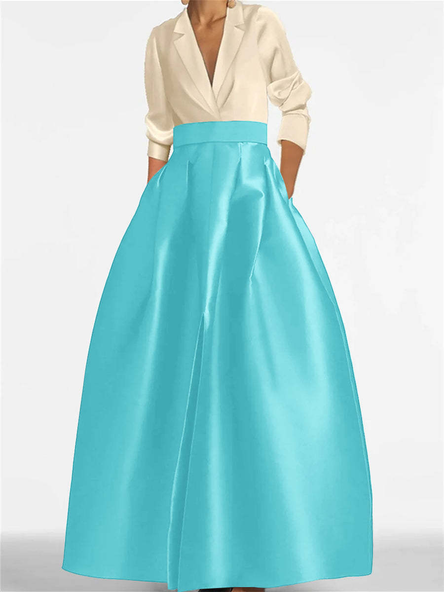 V-Neck A-Line Princess Gown with Long Sleeves and Pockets for the Mother of the Bride-LLELLA