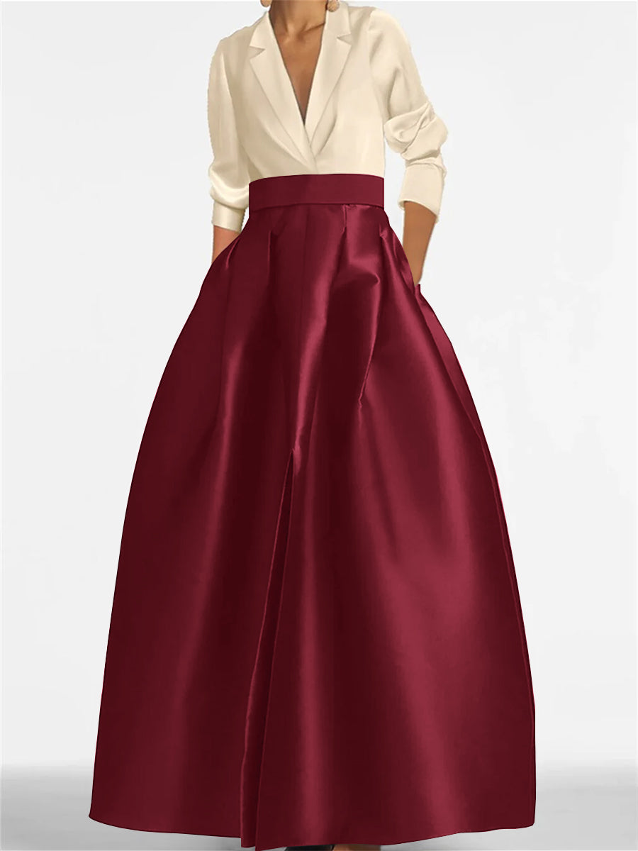V-Neck A-Line Princess Gown with Long Sleeves and Pockets for the Mother of the Bride-LLELLA