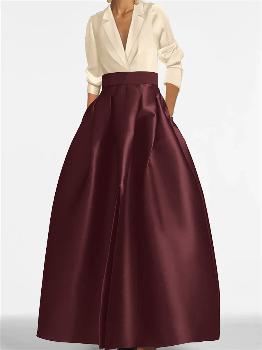 V-Neck A-Line Princess Gown with Long Sleeves and Pockets for the Mother of the Bride-LLELLA