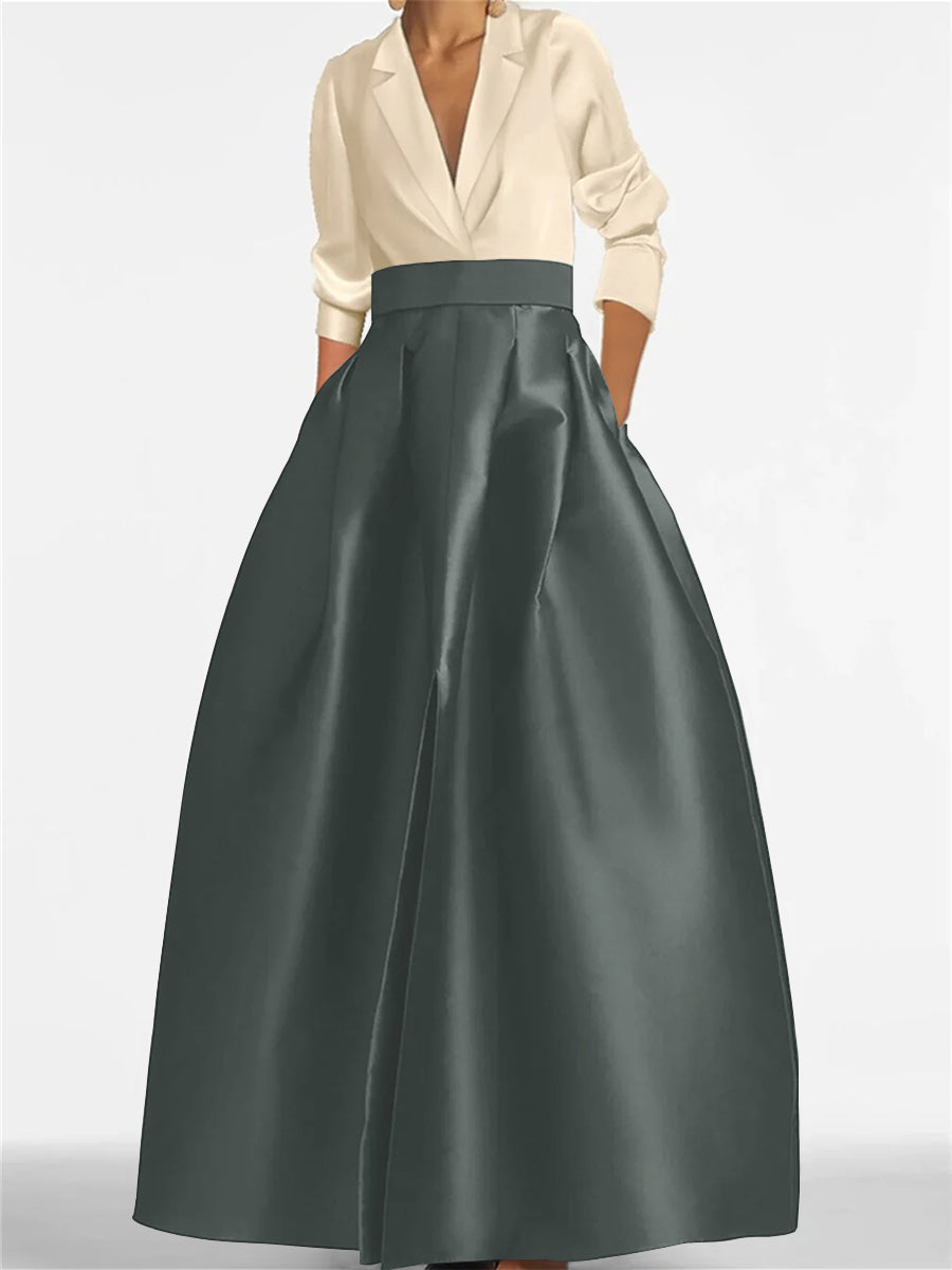 V-Neck A-Line Princess Gown with Long Sleeves and Pockets for the Mother of the Bride-LLELLA