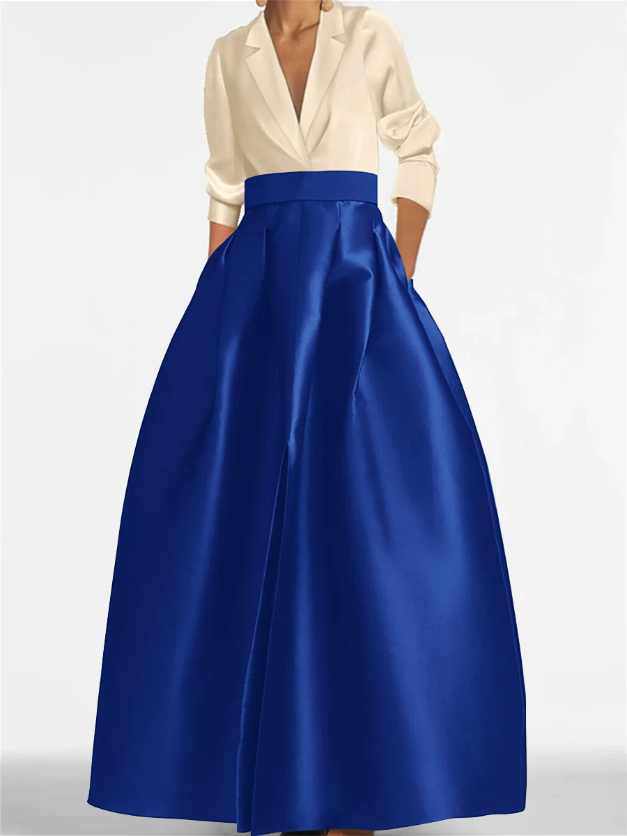 V-Neck A-Line Princess Gown with Long Sleeves and Pockets for the Mother of the Bride-LLELLA
