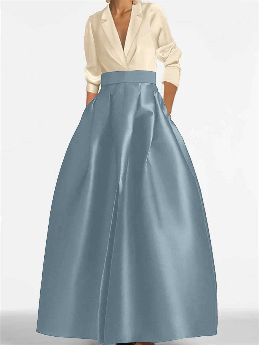 V-Neck A-Line Princess Gown with Long Sleeves and Pockets for the Mother of the Bride-LLELLA