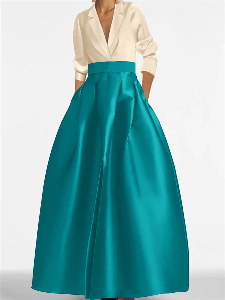 V-Neck A-Line Princess Gown with Long Sleeves and Pockets for the Mother of the Bride-LLELLA
