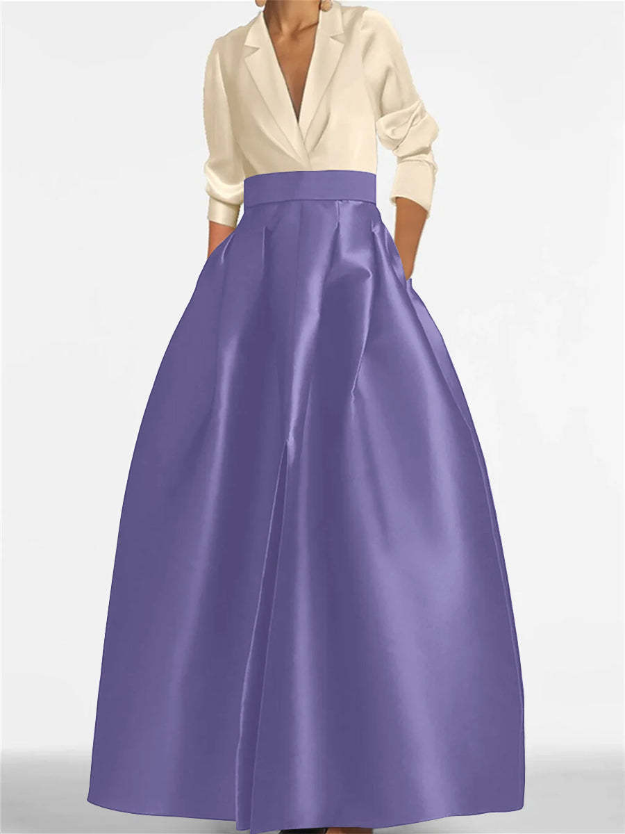 V-Neck A-Line Princess Gown with Long Sleeves and Pockets for the Mother of the Bride-LLELLA