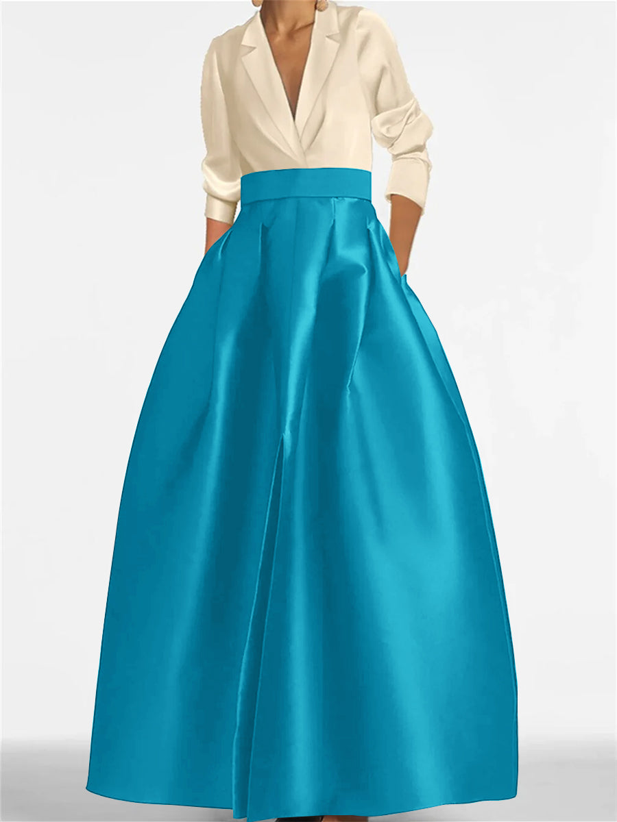 V-Neck A-Line Princess Gown with Long Sleeves and Pockets for the Mother of the Bride-LLELLA