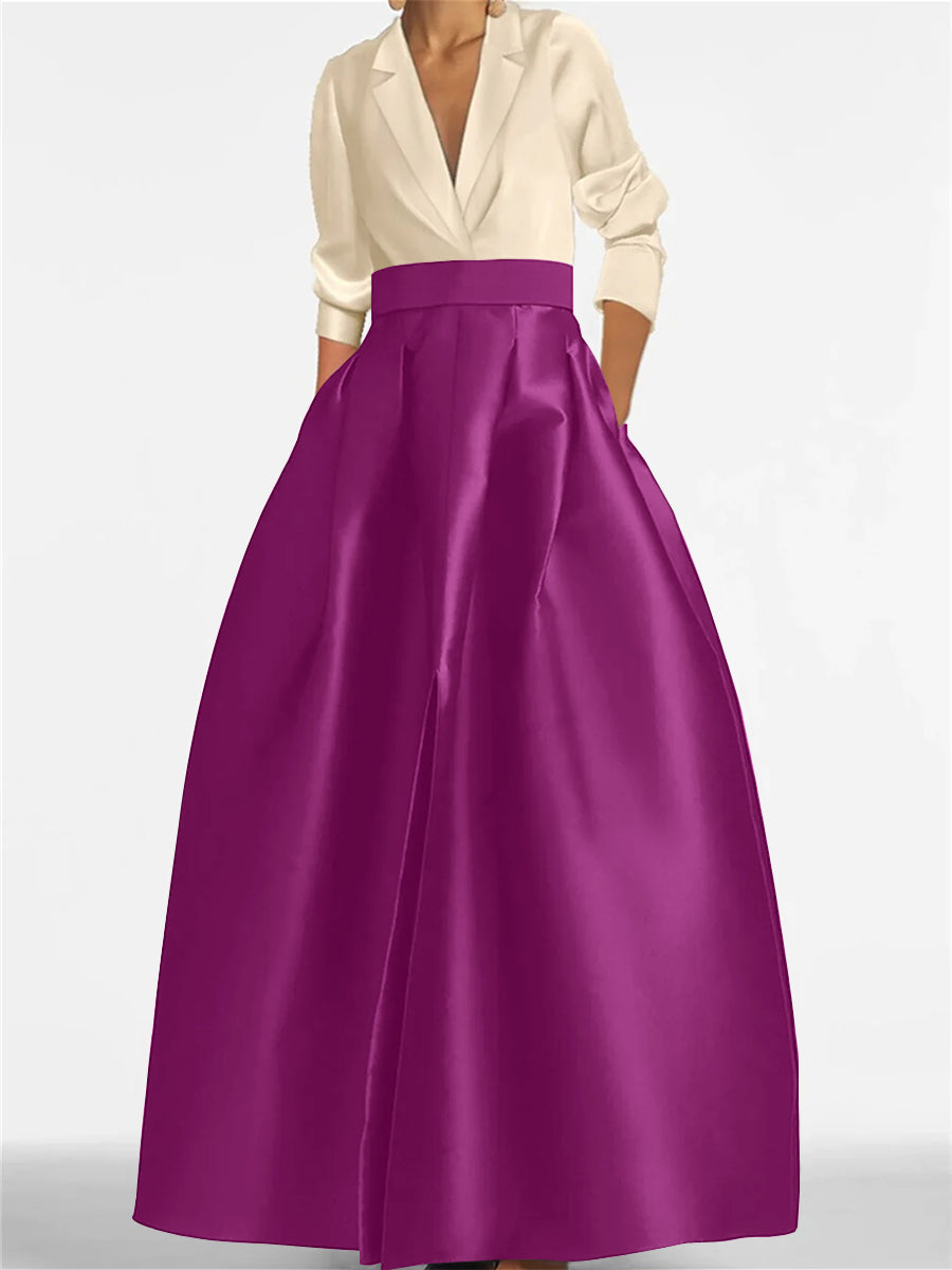 V-Neck A-Line Princess Gown with Long Sleeves and Pockets for the Mother of the Bride-LLELLA