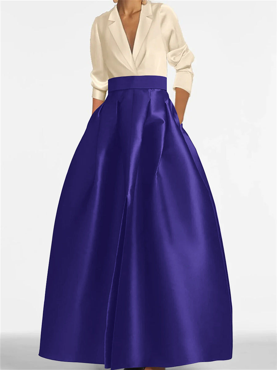 V-Neck A-Line Princess Gown with Long Sleeves and Pockets for the Mother of the Bride-LLELLA